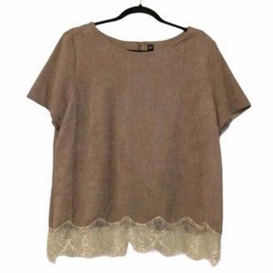 Design Lab Lord & Taylor Faux Suede Lace Top Medium